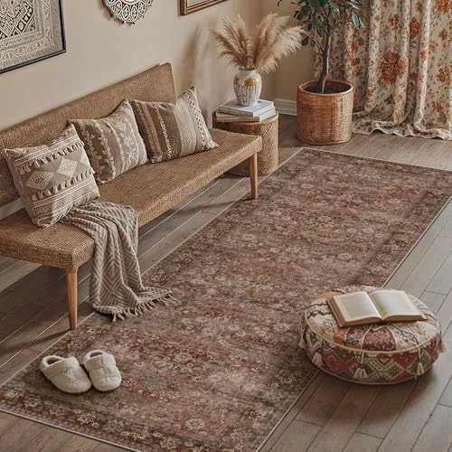 HUGEAR 3x10 Brick Red Vintage Floral Washable Runner Rug for Hallway - Image 3