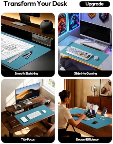 YSAGi Leather Desk Pad Protector, Office Desk Mat, Large Mouse Pad, Non-Slip PU Leather Desk Blotter, Laptop Desk Pad, Waterproof Desk Writing Pad for Office and Home (Turquoise, 23.6" x 13.8") - Image 2