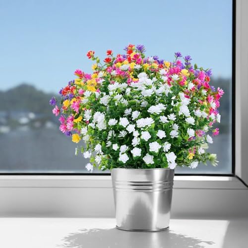 8 Bundles Artificial Flowers, Fake Artificial Greenery UV Resistant No Fade Faux Plastic Plants for Wedding Bridle Bouquet Indoor Outdoor Home Garden Kitchen Office Table Vase - Image 5