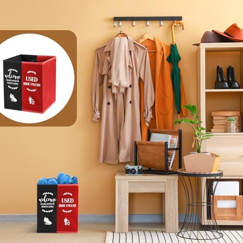 Shoe Cover Box Dispenser Foldable Storage Bin Holder, Black, Red - Image 5