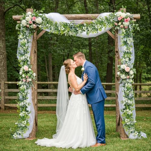 6FT Eucalyptus Garland with Flowers, 8 Pack Artificial Greenery Garland Hanging Faux Eucalyptus Garland Suitable for Table Wedding Backdrop Arch Wall Party UV Protected Indoor Outdoor Decor - Image 4