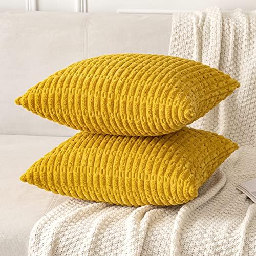 MIULEE Euro Corduroy Decorative Throw Pillow Covers 22x22 Mustard Yellow - Image 5
