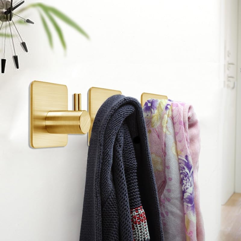 Fotosnow Gold Adhesive Hooks 15LB (Max), Non Tarnish Sticky Hooks for Hanging Towels, Coat, Backpack, Purse, Hat, Key, Self-Adhesive Towel Holder for Shower Closet Bathroom-4 Packs - Image 6