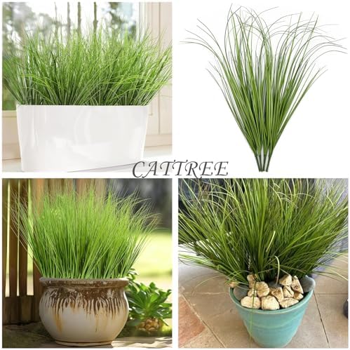 Artificial Shrubs Bushes Fake Plastic Tall Wheat Grass 16 Bundles, Faux Greenery Plants for Indoor Outdoor Décor Home Garden Verandah Kitchen Office Wedding Christmas DIY Decoration Green Leaves 16p - Image 3