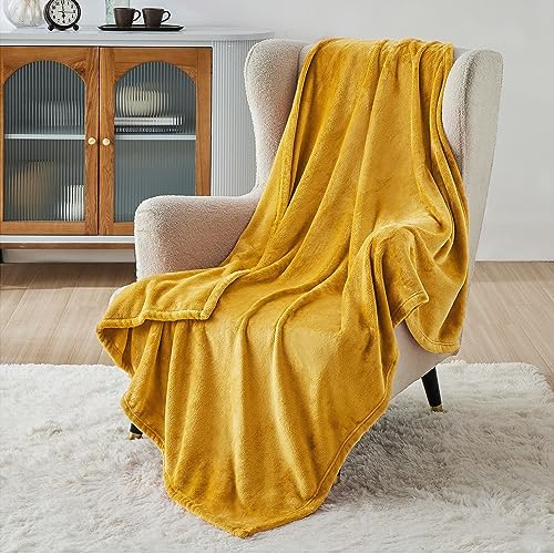 Bedsure GentleSoft Yellow Gold Fleece Throw Blanket - 300GSM Blankets for Couch, Sofa, Bed, Soft Lightweight Plush Cozy Throws for Toddlers, 50x60 inches - Image 2