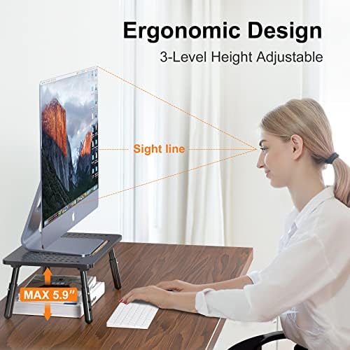 Bracwiser Foldable Monitor Riser Metal Computer Stand for Desk 3 Height Adjustable Laptop Stand with Pen Storage, MST013 - Image 3