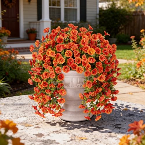 Orange Artificial Fall Petunias Flowers, 4 Pcs Silk Faux Flowers UV Resistant No Fade Fake Plants, Realistic Indoor Outdoor Decor for Garden Balcony Yard Porch - Image 6
