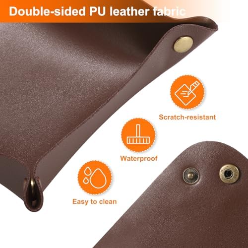 HARFINGTON 4pcs PU Leather Valet Tray Unisex Folding Small Catchall Tray Portable Entryway Table Tray Nightstand Bedside Desk Tray for Key Wallet Watch Coin Jewelry Dice, Dark Brown - Image 5