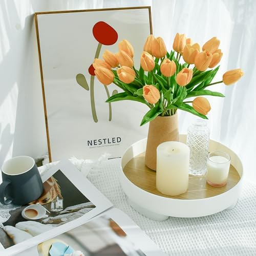 ONLY ART Artificial Gold Tulips 20 Pcs – 13.5 Inch PU Faux Flowers with Bendable Stems for Home Décor, Wedding Centerpieces, DIY Floral Arrangements, New Year and Valentine's Day - Image 4