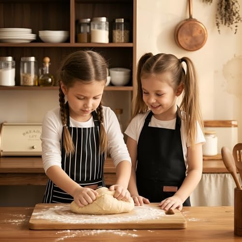 2 Pack Stripes Kids Apron, Kids Cooking Aprons with 2 Pockets, Cute Aprons for Cooking for Boys and Girls - Image 6