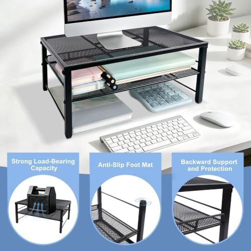 COSYAWN Metal Monitor Stand Riser, 2-Tier Desk Organizer for Laptop, 2 Pack - Image 3