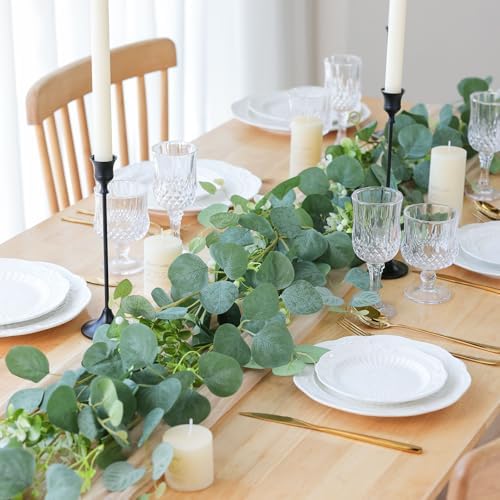 Mizii 2 Strands Artificial Vines Eucalyptus Garland 68" Fake Vine with Silk Leaves Green Garland Faux Hanging Plants Greenery Decoration for Bedroom Room Table Centerpieces Wedding Decor (Greenery) - Image 4