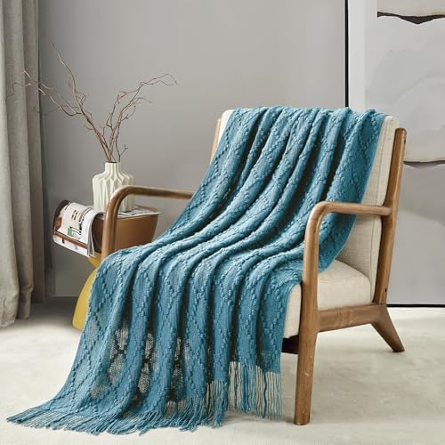 BOURINA Teal Throw Blanket 50 x70 Inch Jacquard Throw Knitted Blanket - Image 4