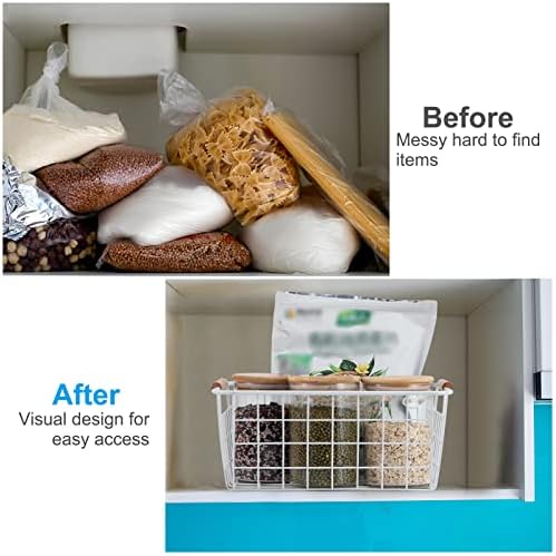 Wire Basket 4 Pcs Metal Wire Storage Basket with Wooden Handles for Pantry - Image 7