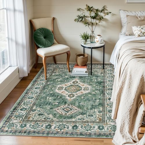 Lahome Oriental Machine Washable Rug, 3x5 Soft Green Rugs for Entryway Dorm - Image 6