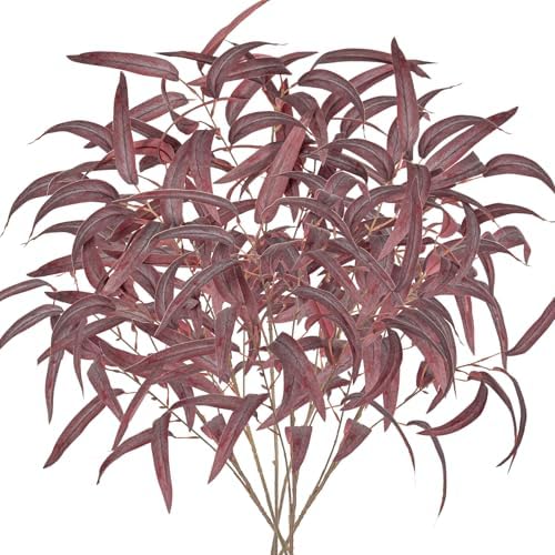 Briful Artificial Eucalyptus Branches Fall Decor, 6PCS Burgundy Fake Eucalyptus Stems, Realistic Faux Greenery Stems for Autumn Thanksgiving Halloween Home Farmhouse Porch Vase Decor, Indoor Outdoor by Briful