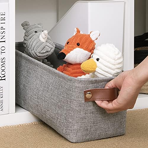 DULLEMELO Fabric Bathroom Storage Bin with Leather Handles, Narrow Organizer for Towels, Toilet Paper Rolls, Storage Basket for Back of Toilet, Vanities, Shelves & Cabinets (Gray) - Image 6