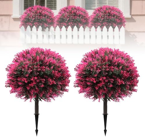 2pcs 25" Artificial Rose Boxwood Topiary Ball Bush for Outdoor by Kusamue