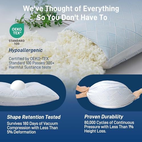 Lyralith Shredded Memory Foam Cooling Soft Bamboo Viscose Pillows King Set of 2, Adjustable Hypoallergenic Hotel Quality Bed Pillows for Side, Stomach or Back Sleeper, Oeko-TEX Certified - Image 7