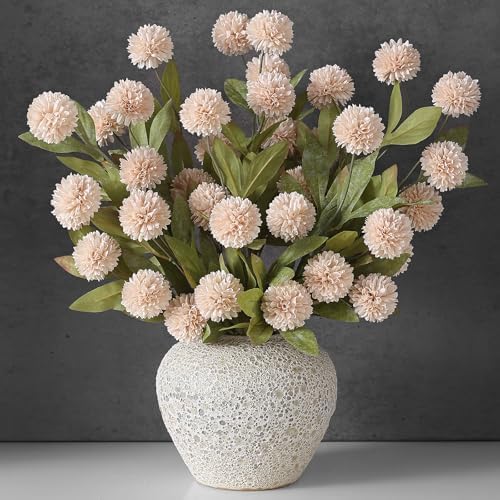 VIERENA 12 Pcs 27" Artificial Pompon Mum Silk Flower Stems for Vase (Beige) by VIERENA