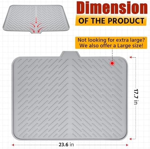 Luxet Silicone Dish Drying Mat with Built-in Drain Lip - Hygienic Drying Pad - Sturdy Compact Easy to Clean Tray Protects Surfaces Prevents Water Build Up - 23 X 17 (Grey) - Image 3
