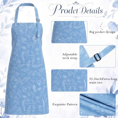 Toulite 12 Pcs Blue Floral Apron with Pocket Bulk for Kitchen and Craft - Image 2