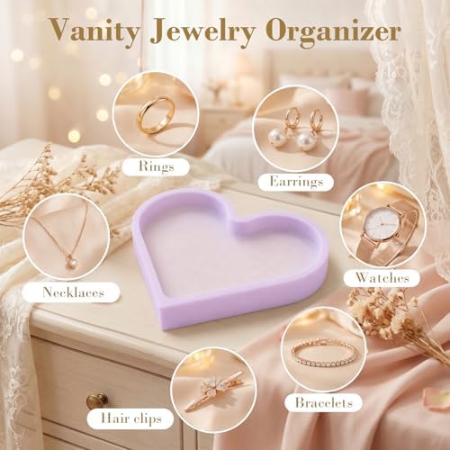 BLESWIN Cute Heart Silicone Jewelry Dish, Soft Ring Holder Tray, Small Trinket Bowl for Keys Earrings Necklace, Aesthetic Home Decoration Gift for Women Girls Mom Best Friend, Purple - Image 5