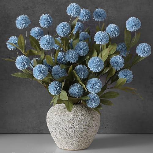 12 Pcs 27"Artificial Pompon Mum Silk Flower Stems for Vase (Dusty Blue) by VIERENA