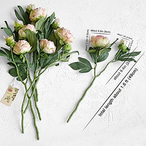 FiveSeasonStuff Vintage Blush Pink Peonies – Realistic Artificial Silk Flowers with Dry-Look Petals, 6 Stems for Rustic Home & Wedding Bridesmaids Bouquet Bridal Showers - Image 5