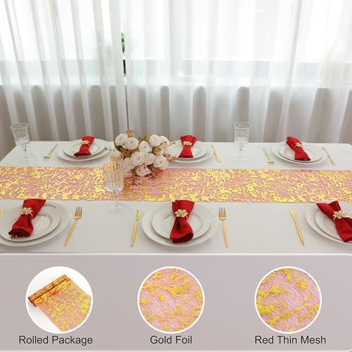 Snowkingdom 2Pcs Red Gold Table Runner, 11×108 Inch Sequin Glitter Foil Metallic Thin Mesh Table Decoration, Sparkle Centerpiece for Wedding Party Birthday Christmas, Thanksgiving - Image 4