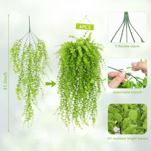 SJL Artificial Hanging Greenery Fake Eucalyptus Ivy Faux Trailing Plant - Image 2