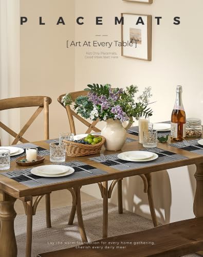 Leetaltree Grey with White Striped Placemats Set of 6 - Heat Resistant Non-Slip Place mats for Dining Table, Washable Durable PVC Vinyl Woven Table Mats（Grey Stripe, 6） - Image 2