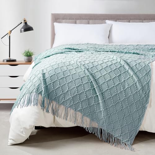 BOURINA Auqa Throw Blanket 50 x70 Inch Jacquard Throw Knitted Blanket by BOURINA