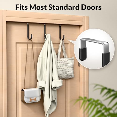 4 Pack Door Hooks for Hanging Clothes & Towels, Heavy Duty Over The Door Organizer Rack for Purses, Hats, Fits Most Standard Interior Doors (Up to 1.4") - Image 5