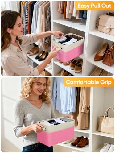 BALEINE 3 Pack Fabric Closet Storage Bins for Shelves, Linen Closet Organizers and Storage, Decorative Baskets for Organizing, Shelf, Clothes, Home, Office (Pink, 15''x11''x9.5'') - Image 5