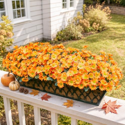 Daisy Artificial Flowers for Outdoors Autumn Fall Decor, 6 Bundles Fake Mums Orange Silk Flowers for Outside Look Real UV Resistant Fake Plants Faux Flowers for Planter Front Door Home Indoor Porch - Image 3