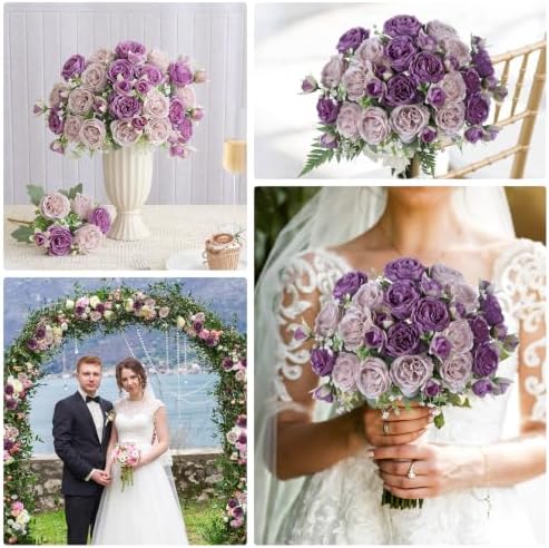 Luyue 4 Packs Purple Peonies Artificial Flowers Faux Peony Bouquet Purple Fake Flowers for Vase Silk Floral Arrangements for Table Centerpiece Wedding Decoration Indoor Autumn Home Decor - Image 6