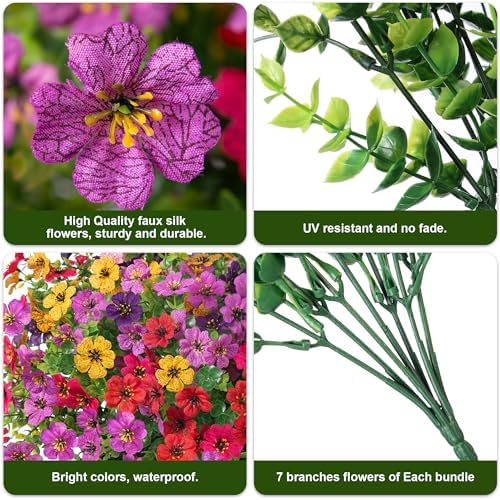 HyeFlora Artificial Flowers for Outdoor Indoor Garden Home Decoration, Faux Flower Daisy with Eucalyptus Leaves Fake Plants Greenery Boxwood Porch Patio, 12 Bundles (6 Multicolor) - Image 3