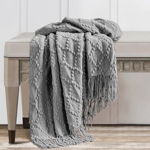 BOURINA Light Grey Throw Blanket 50 x70 Inch Jacquard Throw Knitted Blanket - Image 5
