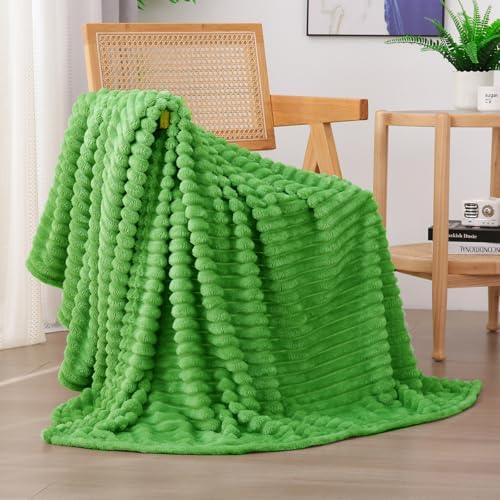 Bright Green Fleece Throw Blanket 60”×80” for Couch Sofa Livingroom by linecooo