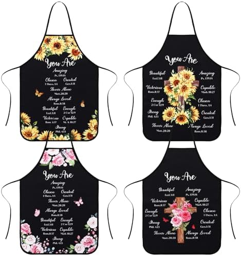 Maiteenly 4 Pcs Christian Sunflower Aprons for Women Religious Aprons Bible Verse Apron First Communion gifts for Women by Maiteenly