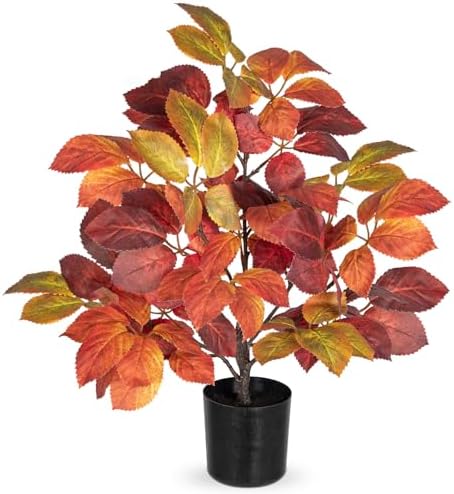 Briful 19.7" Fake Fall Tree in Black Pot, Autumn Small Artificial Beech Leaf Tree Faux Plants Indoor for Home Office Room Tabletop Mantel Thanksgiving Decor by Briful