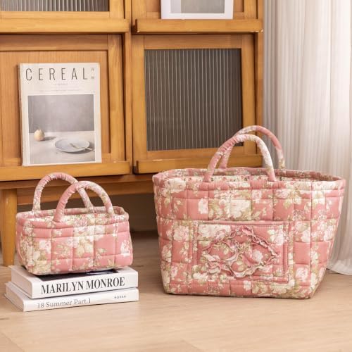 vctops 2 Pack Boho Fabric Quilted Storage Baskets for Organizing (Floral J) - Image 4