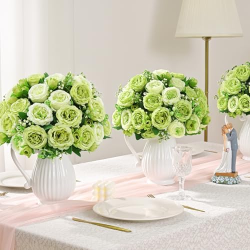 4 Packs Peonies Artificial Flowers, Mixed Green Silk Artificial Peonies - Image 6