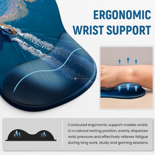 Ergonomic Mouse Pad with Wrist Rest, Gel Wrist Support, Coastal - Image 2