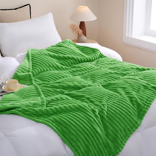 Bright Green Fleece Throw Blanket 60”×80” for Couch Sofa Livingroom - Image 3