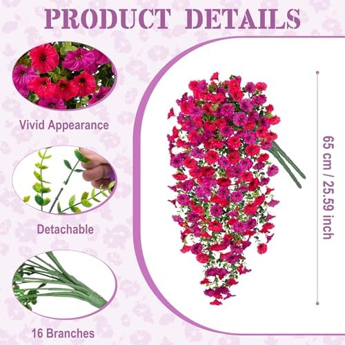 Artificial Petunias Flowers for Outdoors, Fake Hanging Plants UV Resistant - Image 2