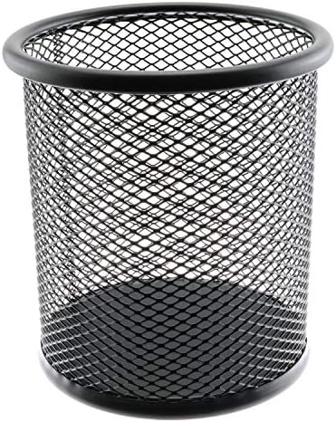1-Pack Mesh Pen Holder Round Shape Pencil Container Multipurpose Metal Hollow Out Desktop Storage Organizer for Student Stationery Office Supplies(Black) by RuiLing