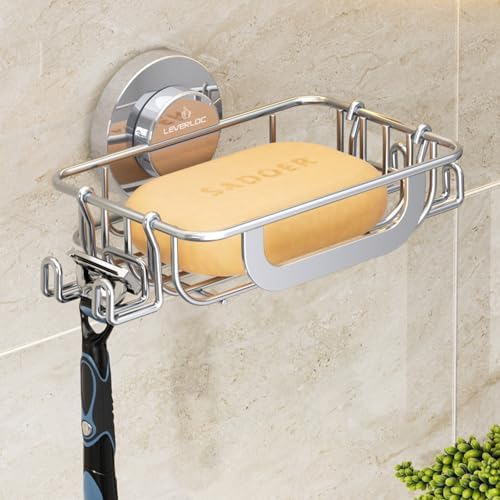 LEVERLOC Soap Holder, Soap Dish for Shower, Suction Cup Bar Soap Holder by LEVERLOC