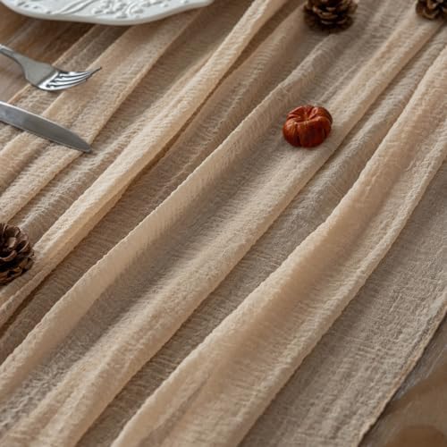 3Pcs Deep Beige Cheesecloth Table Runner 120 Inches for Party Home Decor - Image 2